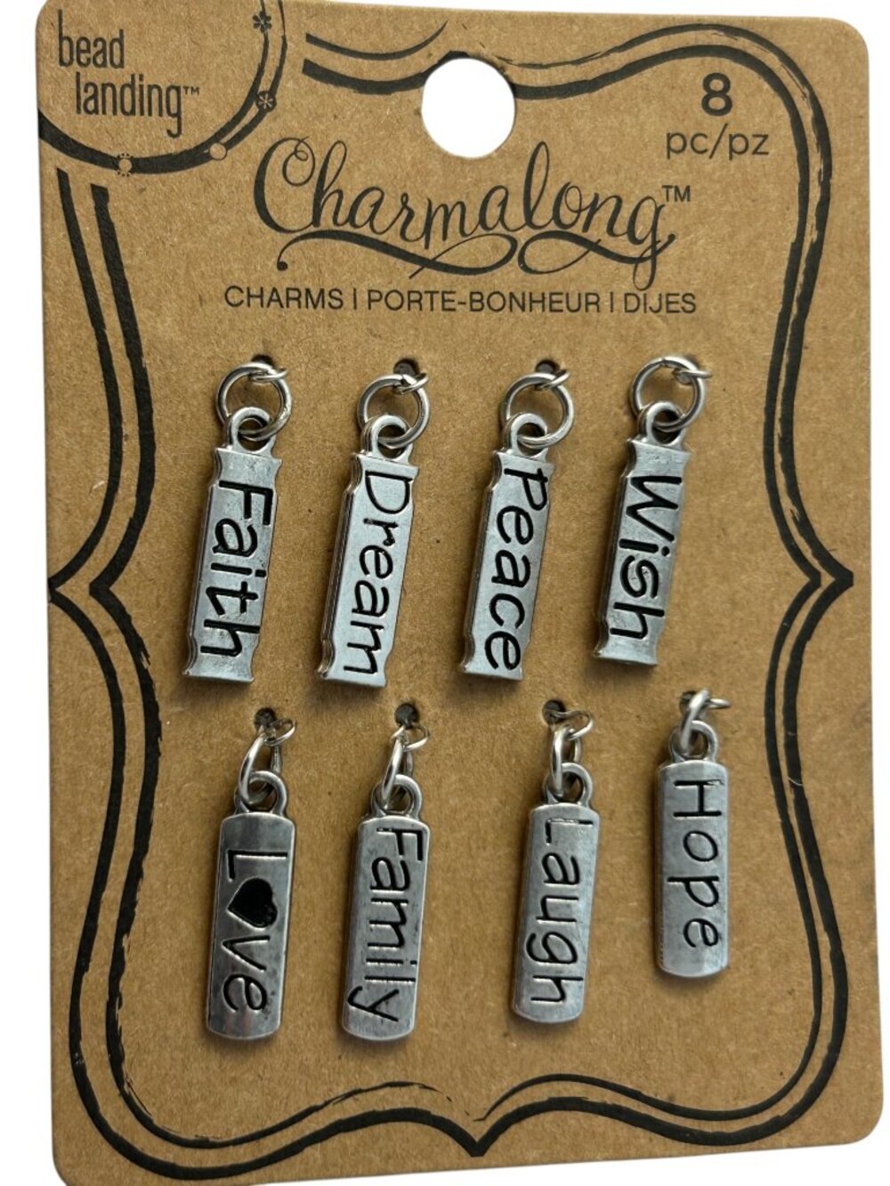 Bead Landing Charmalong Inspirational Word Charms Faith Hope Love Dream 8 Pc